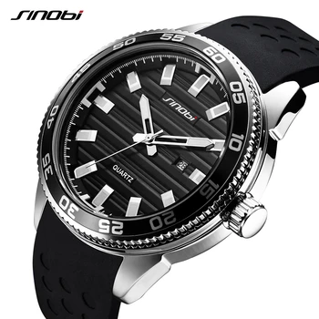 SINOBI Qualidade Superior de Aço Inoxidável dos Homens Relógios Desportivos de Silicone Impermeável de Luxo Homens Relógio de Pulso de Quartzo Relógio masculino