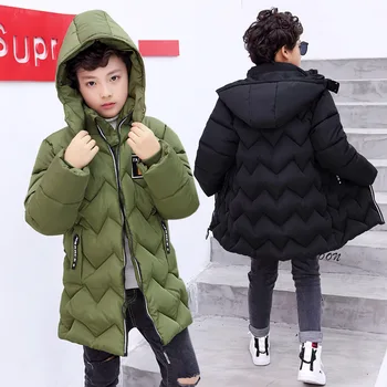 Meninos de inverno de algodão casaco de coreano para crianças engrossado meados de comprimento K-marcado algodão casaco casaco de inverno para menino Ondulado acolchoado com capuz