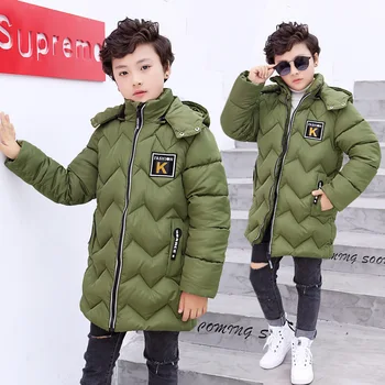Meninos de inverno de algodão casaco de coreano para crianças engrossado meados de comprimento K-marcado algodão casaco casaco de inverno para menino Ondulado acolchoado com capuz