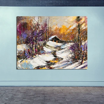 GOODECOR Tela de Pintura, Arte de Parede Picture House na Neve Decoração de Casa de Impressão de Decoração para sala de estar sem moldura