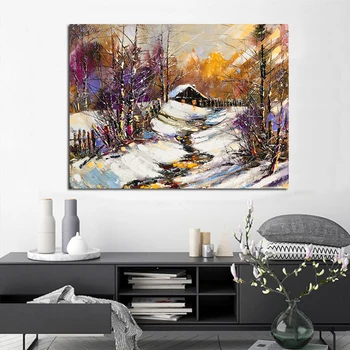GOODECOR Tela de Pintura, Arte de Parede Picture House na Neve Decoração de Casa de Impressão de Decoração para sala de estar sem moldura