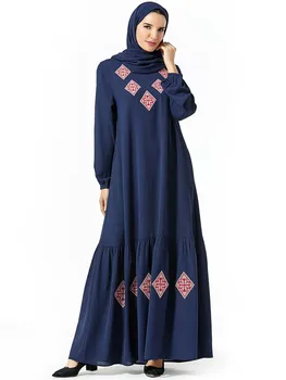 Dubai Muçulmano Árabe Vestido De Mulher Bordados De Algodão Maxi Quimono Abaya Vestidos De Big Swing Longo Seelve De Vestuário Islâmico 2020 Primavera Novo