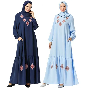 Dubai Muçulmano Árabe Vestido De Mulher Bordados De Algodão Maxi Quimono Abaya Vestidos De Big Swing Longo Seelve De Vestuário Islâmico 2020 Primavera Novo