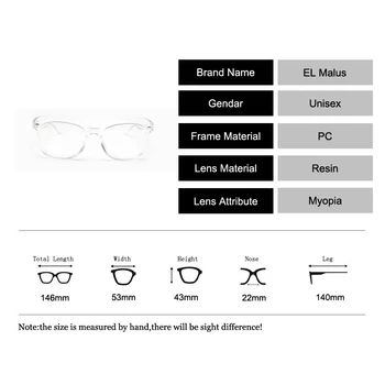 [EL Malus]Retro Terminado Miopia de Óculos Para Mulheres, Homens Transparente Moldura Quadrada Alunos Curto de vista -1 -1.5 -2 -2.5 -3 -4 -3.5
