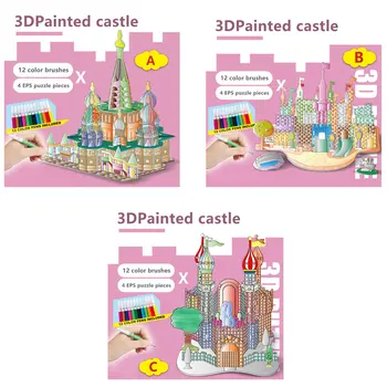 Besegad Engraçado 3D Colorir Quebra-cabeça DIY Pintura do Castelo de Brinquedo Educativo com 12 Marcadores de Cores para Crianças Presentes de Natal