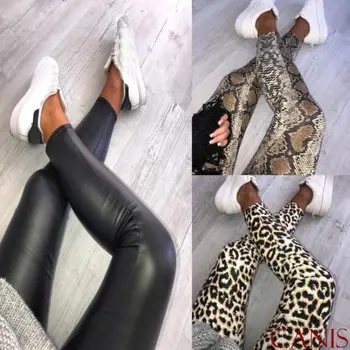 Hirigin 2020 Mulheres De Cintura Alta, Calças De Estampa De Leopardo Padrão De Pele De Cobra Magro Lápis Leggins Slim Esticar Calças De Senhoras