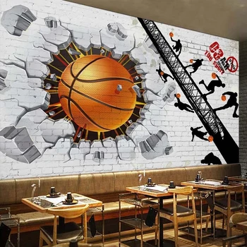 3D personalizado Mural de Parede Branca de Tijolo Parede de Basquete Cartaz Retrô Bar Café Restaurante Foto de Fundo, Pintura de Parede Moderno em 3D