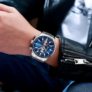 CURREN Moda Marca de Topo do Esporte Relógio de Homens de Aço Inoxidável Cronógrafo relógio de Pulso Masculino Relógio Auto Data de Negócios informais Assistir Reloj
