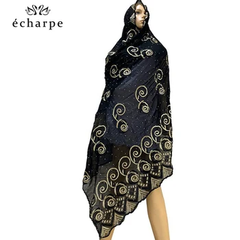 Alta Qualidade Lenço de Seda mulheres muçulmanas bordado de chiffon emenda material de tule de tamanho grande lenço para xales EC518