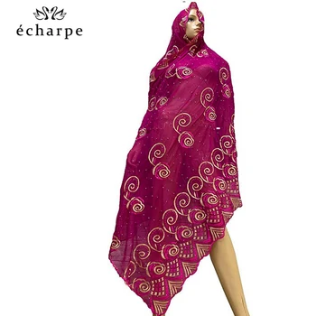 Alta Qualidade Lenço de Seda mulheres muçulmanas bordado de chiffon emenda material de tule de tamanho grande lenço para xales EC518
