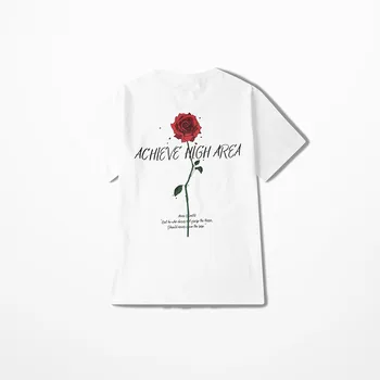Alcançar Alta Área Flor De Rosa Imprimir Camisetas Divertidas Hip Hop High Street Skate Do Algodão Do T-Shirt Homme Moda Harajuku Tee