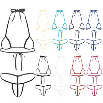 Mulheres Senhoras Sexy, Erótico Conjuntos de Micro Ocos micro Biquíni de Lingerie da Copa de Auto-laço Sutiã Top com G-corda Cuecas Cueca