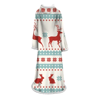 Novo Quente Cobertor com Manga Adultos, as Crianças Feliz Natal Impresso Sherpa de Lã Wearable Jogar Cobertor de Inverno, Cobertores Robe Vestido