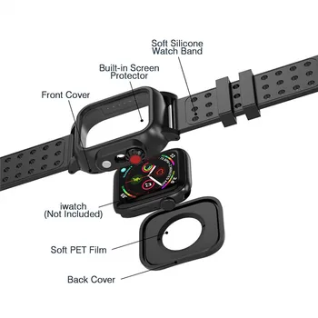 Silicone Impermeável Sport para a Apple Faixa de Relógio de 38mm 42mm 40mm 44mm Respirável Bracelete Pulseira para o iWatch Série SE/6/5/4/3/2