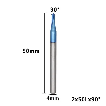 HRC60 2-12mm de 90 Graus Azul Revestido Chanfro Moinho de Extremidade do Moinho de Extremidade 2 Flautas CNC Fresa de Ferramentas para Madeira