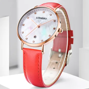 LONGBO Marca de Moda Couro Pérola de Discagem de Luxo Casual Relógios de pulso das Mulheres Senhoras Relógios Data de Calendário, Relógio Impermeável Presente 5040
