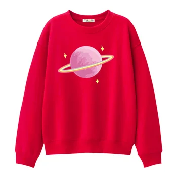 Moda Cor-De-Rosa Planeta Impressão De Lã Com Capuz Mulheres Harajuku Camisolas De Gola Capuz Feminino De Inverno, Pulôveres Gratuito De Transporte