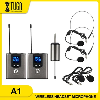 UHF Sistema sem Fio com Fone de ouvido Mic/Lavalier Mic de Lapela,Dupla Transmissores Bodypack e Um Mini Recarregável Receptor de 1/4