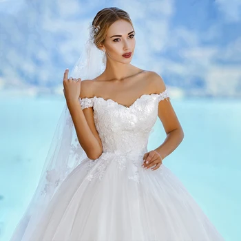 BAZIIINGAAA Luxo Vestido de Noiva com decote em V Cartão de Ombro Vestido de Noiva Sexy sem encosto 3D Decalque Noiva Suporte sob Medida