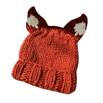 Nova Moda das Mulheres Quente Gato Forma do Tampão de Inverno Mais Sólido Slouchy Malha Chapéu Bonito Ouvido chapéu de Lã 11.26