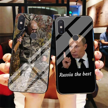 Russo brasão de armas de Vidro Temperado de Soft Case para Xiaomi Redmi Nota 5 6 7 Pro Mi 8 Lite 9 A1 A2 F1 TPU Cover