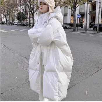 Oversized Longa de Algodão acolchoado Jaqueta Mulher de Inverno 2020 Branco com Capuz Tamanho Grande, Grossa Quente de Neve Parkas Casaco Solto Outwear Feminino