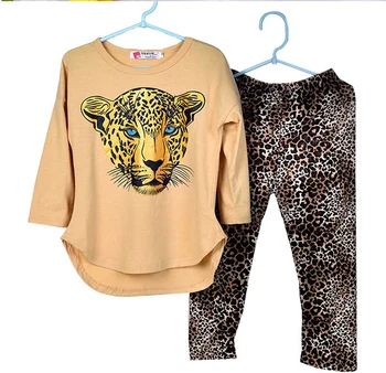 Adolescente De Meninas Leopard Conjuntos De Vestuário Crianças, Desenho Animado Da Fox Blusa T-Shirt, Calças, Calças De Treino De Roupas De Crianças Meninas Desporto Naipe