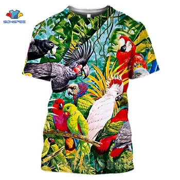 Impressão 3D ervas Daninhas T-Shirts Papagaio Homens T-Shirts Mulheres Engraçado Roupas de Ginástica Flor, Animal, Pássaro de grandes dimensões Harajuku Gráfico T-Shirt
