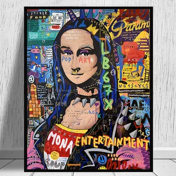 Engraçado Mona Lisa Rua Graffiti Arte, Pôsteres e Impressões em Tela de Pintura na Arte de Parede Imagem Cuadros para Decoração de Sala de estar