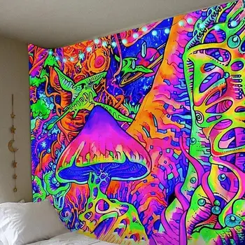 Resumo do cogumelo psicodélico fundo de pano de fundo tapeçaria em tecido de tapeçaria mural de parede decoração decoração de casa L1K9