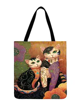Bolsa De Ombro De Senhoras Famosa Golden Cat Pintura Impresso Tote Bag Duplo Exterior Praia Diário Do Saco O Saco De Mão Dobrável Casual Saco De Compras