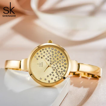 ShengKe Luxo Strass moda Senhora Pulseira relógio de Pulso das Mulheres Vestido de Relógios de Quartzo Relógio Marca de Topo Relógio Feminino