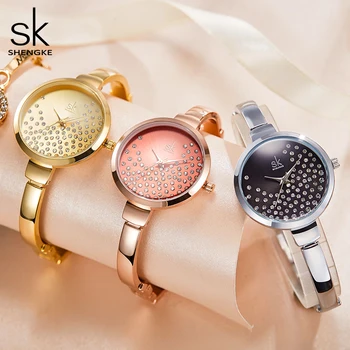 ShengKe Luxo Strass moda Senhora Pulseira relógio de Pulso das Mulheres Vestido de Relógios de Quartzo Relógio Marca de Topo Relógio Feminino