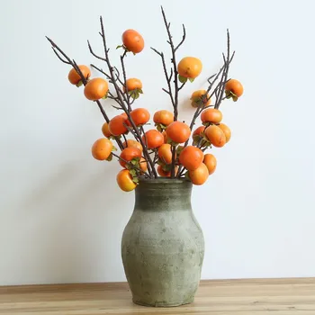 67 centímetros de caqui raminho artificial berry simulação de frutas falso plantas de Natal, decoração de flores de festa acessórios de mesa