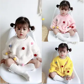 0-24 meses Recém-nascido Bebê Bonito Camisola Macacão de Manga Longa de Bolinhas Quente Bodysuit Outono Inverno Vestir Macacão para Bebê Meninas