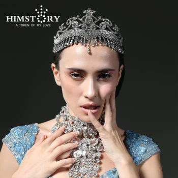HIMSTORY Cristal de Borla Casamento Tiara de Coroa de Strass Capacete Headwear de Cabelo de Noiva Accessorie Frontlet Cabeça Jóias