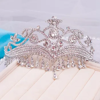 HIMSTORY Cristal de Borla Casamento Tiara de Coroa de Strass Capacete Headwear de Cabelo de Noiva Accessorie Frontlet Cabeça Jóias