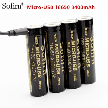 Sofirn Micro USB 18650 Bateria 3400mAh Li-ion Bateria Recarregável De 3,7 V Indicador LED USB DC-Carregamento Inteligente de Células