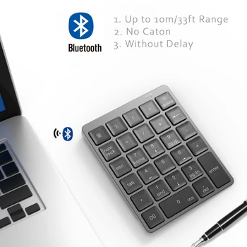 AVATTO Recarregável sem Fio Bluetooth Contabilidade Financeira Teclado Numérico Teclado de Alumínio, teclado numérico para PC Laptop MacBook