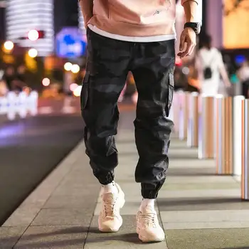 2019 Moda Multi-Pocket Homens de Calças de Harém de Streetwear Casual Camuflagem Jogger Calças de Homens Cordão Verde do Exército Camo Calças