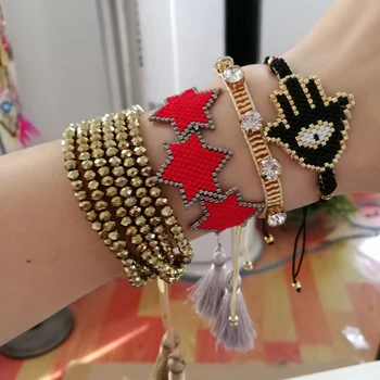 SHINUSBOHO de Ouro Miyuki com CZ Perla o Bracelete para as Mulheres as Estrelas Vermelhas Pulseras Homens Pulseira de moda mujer 2019 Presente da Moda
