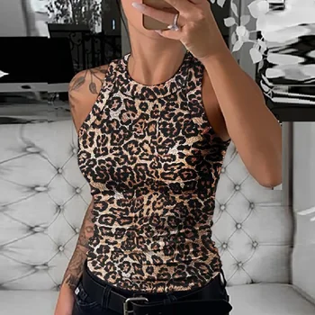 Verão de 2020 Mulheres Colete de Borboleta Leopard Estrelas Faixa Printted Tanque Camisa Sexy Magrinha Assentamento Tanques Feminino Camisas Mujer
