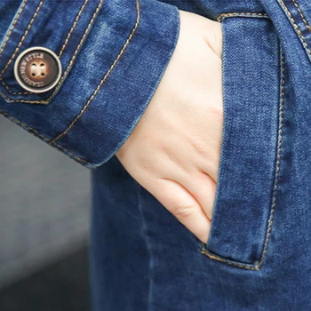 Lucyever Mulheres Plus Size Jeans Trincheira De Moda Outono Slim Coreano Feminino Casaco Longo Manga Longa Túnica Double Breasted Blusão