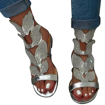 Strass Gladiator Sandals Televisão Borboleta em Forma de Sapatos para as Mulheres de Noiva JL