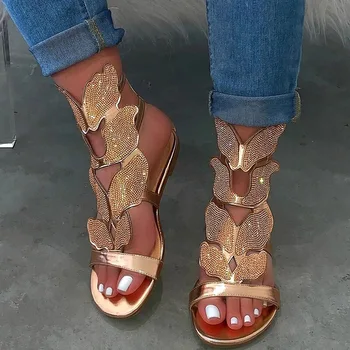 Strass Gladiator Sandals Televisão Borboleta em Forma de Sapatos para as Mulheres de Noiva JL