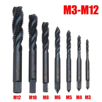 7pcs M3 M4 M5 M6 M8 M10 M12 Espiral de fio de Mão Toque de Rosca Espiral Ponto de Rosca Métrica Plug Broca Conjunto de Ferramentas de Mão