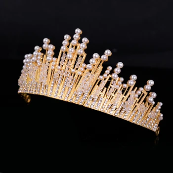 Moda Casamento Coroa Barroco Cristal Prateado Coroa Do Véu De Ouro, A Coroa Da Princesa De Acessórios De Cabelo Nupcial Coroa Cocar Feito À Mão