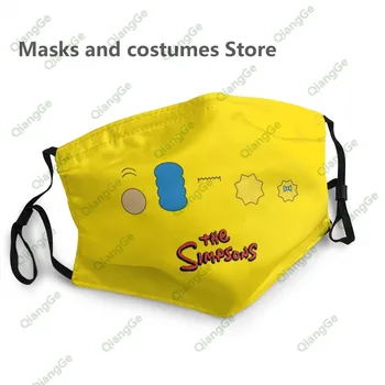 Os Simpsons Anime Boca Máscara Facial Lavável, Reutilizável Máscara Facial Legal Personalizado Máscara De Cara Com A Pm 2.5 Filtros Para Adultos, Crianças Tamanho