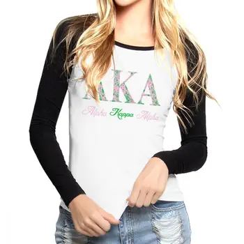 Alpha Kappa Alpha USA cor-de-Rosa Bandeira de Mulheres Camiseta de Mangas compridas, Camisa de Tee Casual Tops Essencial Algodão Gola em T-Shirts