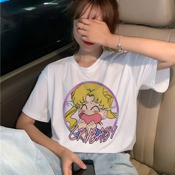 Kawaii Sailor Moon T-Shirt das Mulheres Harajuku Ullzang Moda Gato dos desenhos animados T-shirt de 90 Estética Camiseta Estilo coreano Superior Tees Feminino